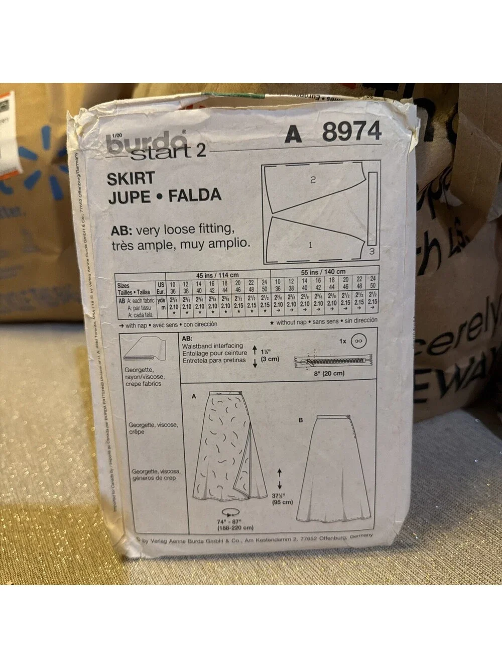 8974 Burda SEWING Pattern Cut Misses 10-24 long full skirt overskirt wrap